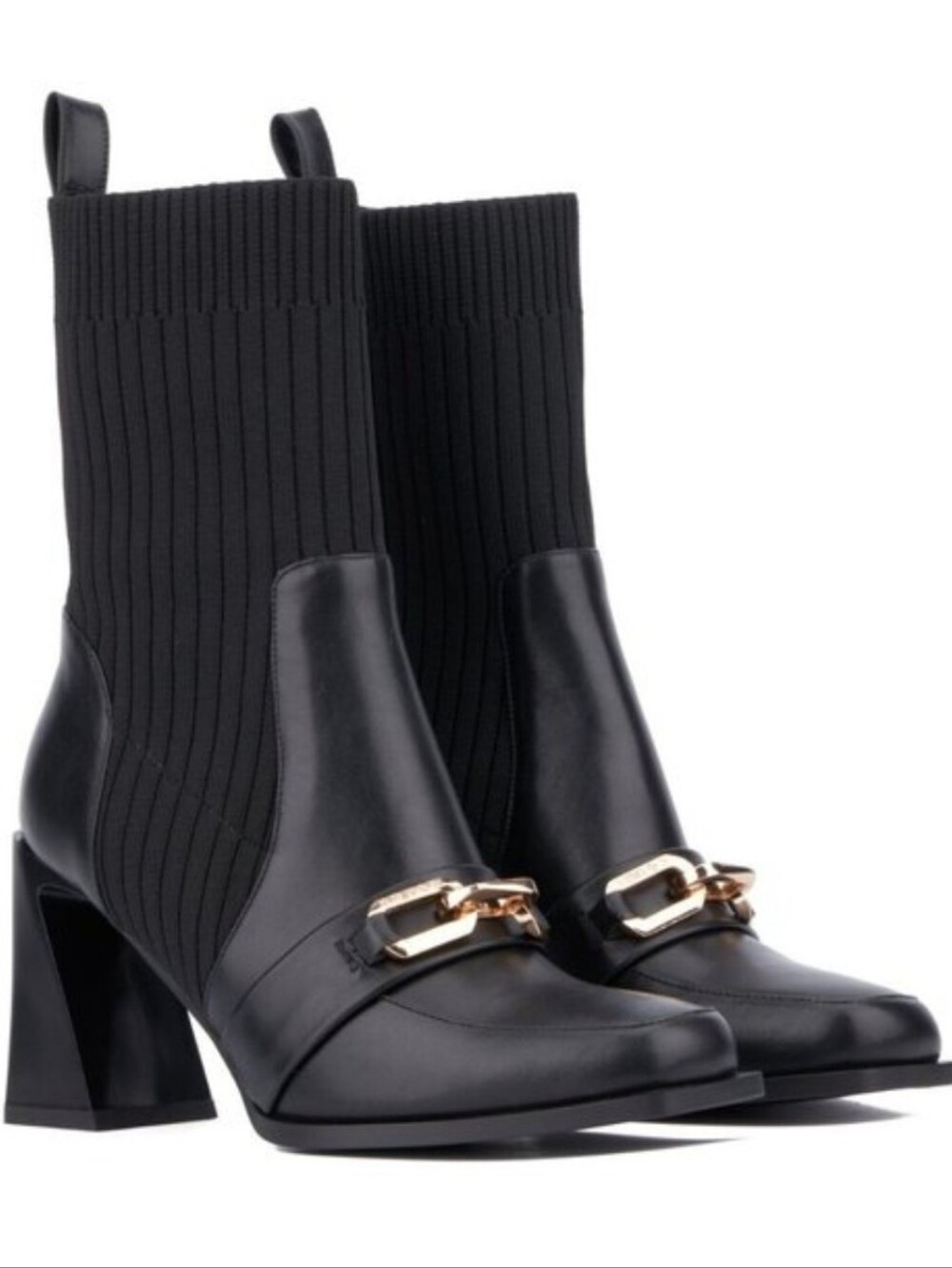 NEW! TORGEIS Women's Black Azalea Sock Ankle Boots with Gold Chain 7.
